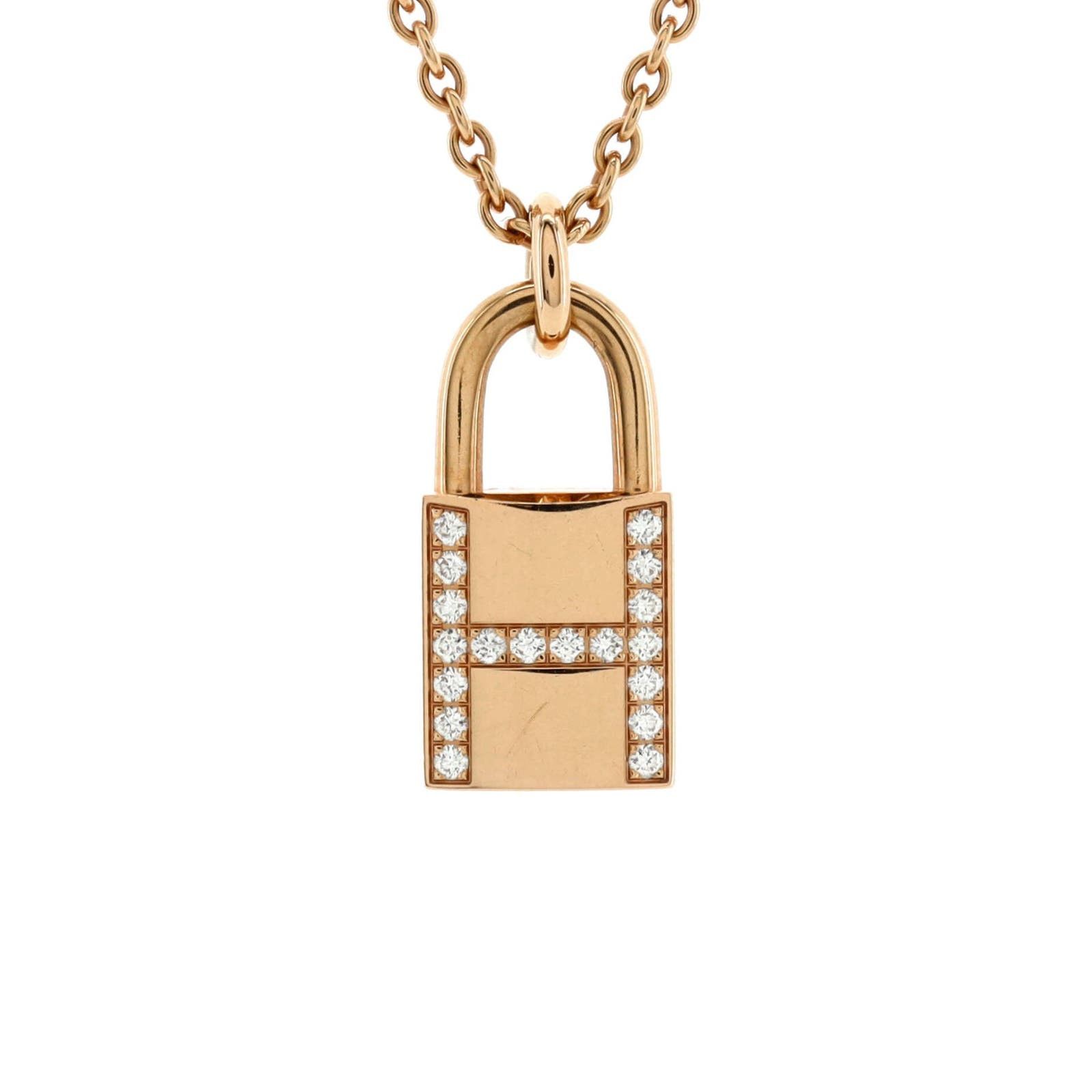 image of Hermes Amulettes Cadenas Pendant Necklace 18K Rose Gold, Women's