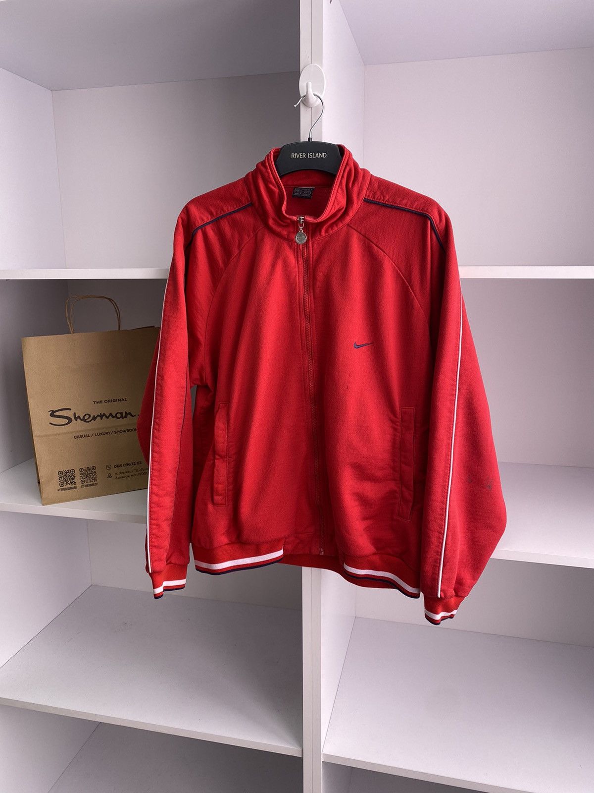 Nike × Vintage Vintage Nike Red Track Jacket Size US L / EU 52-54 / 3 - 3 Thumbnail