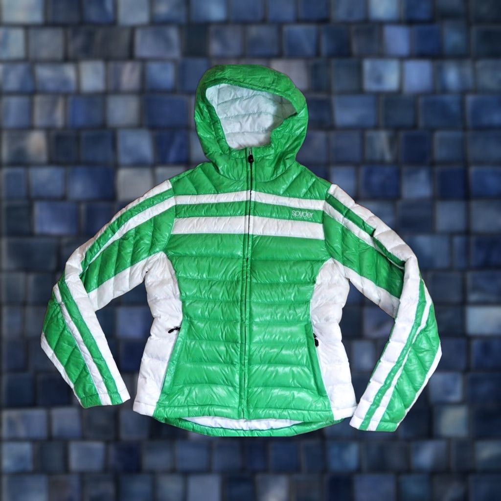 Spyder SPYDER Green White Striped Down Zip Outdoor Logo Puffer Jacket Womens S Size S / US 4 / IT 40 - 1 Thumbnail