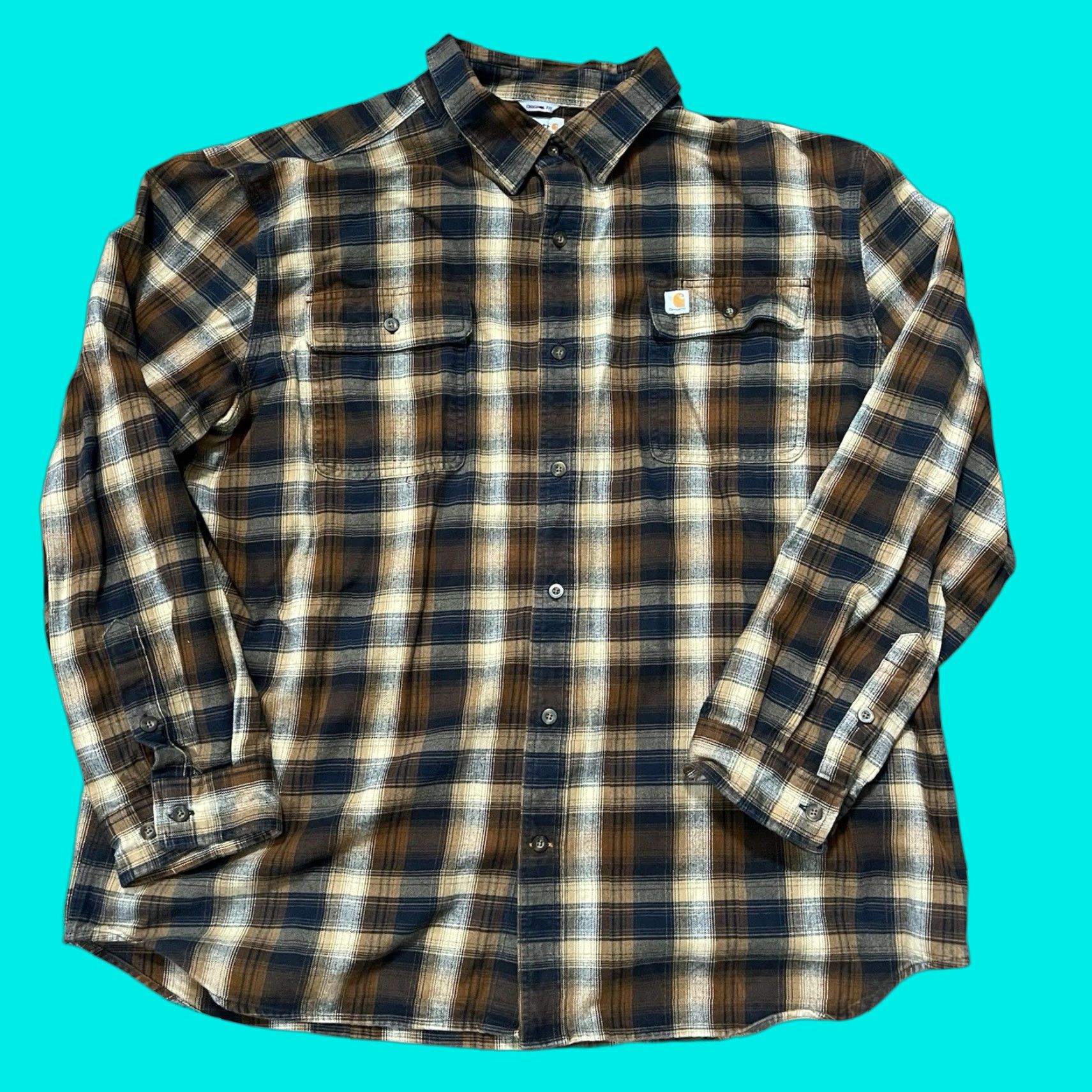 Carhartt Carhartt Shirt Plaid Flannel Button-Up Long Sleeve Mens 2XL Brown Size US XXL / EU 58 / 5 - 1 Thumbnail