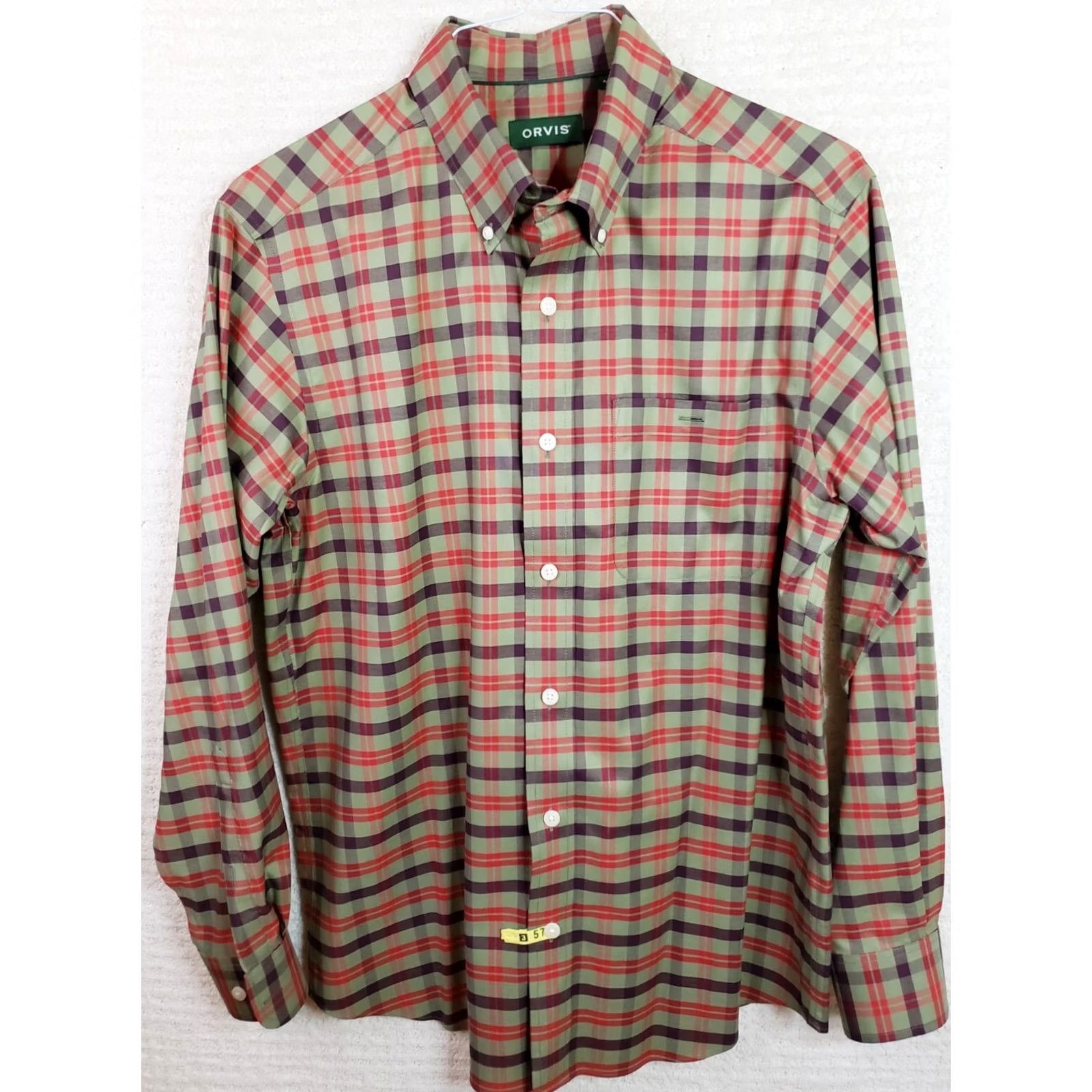 Orvis Orvis Button-Down Shirt Mens M Red Green Plaid Long Sleeve Casual, Travel, Workwear, Button Front, Regular Fit Size US M / EU 48-50 / 2 - 2 Thumbnail