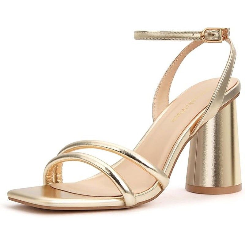 Other Viciously Vixen Women's Gold 4" Block Heels Open Toe Shoes Size US 7 / IT 37 - 1 Thumbnail