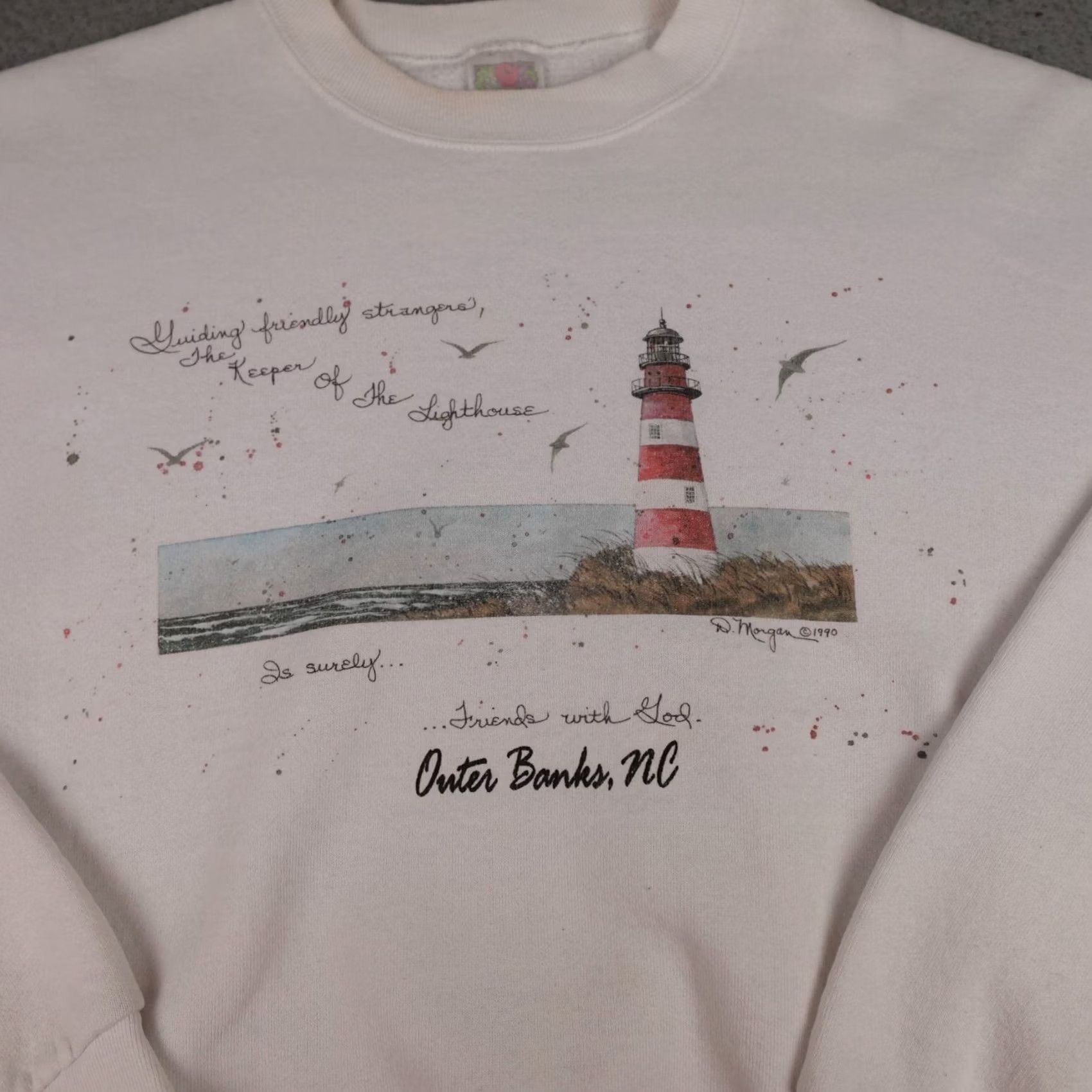 Fruit Of The Loom Vintage Fruit of the Loom Sweatshirt Mens XL White Crewneck Lighthouse Art Beach 1990 Size US XL / EU 56 / 4 - 3 Thumbnail