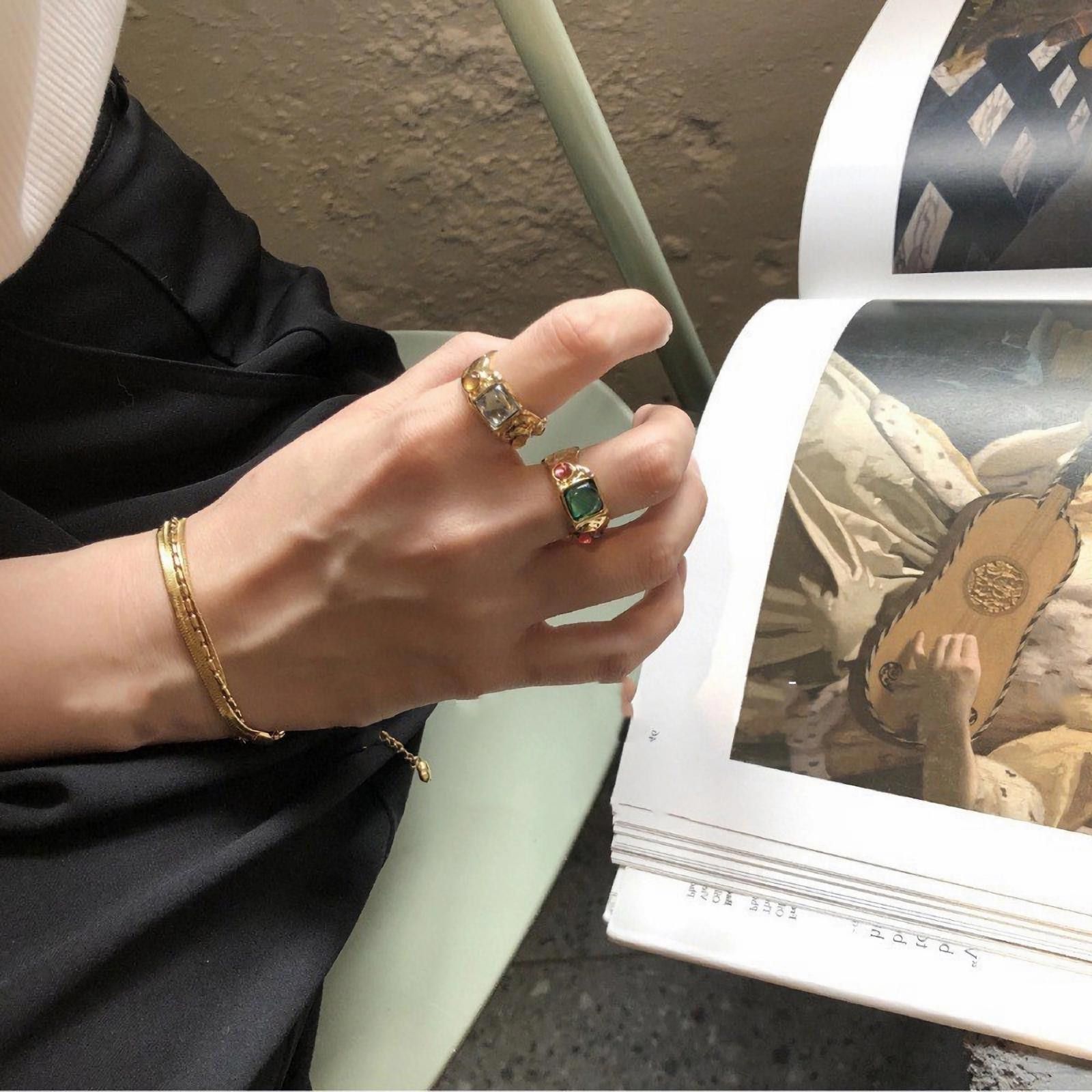 Jewelry Irregular Chunky Ring Gold, Boho Maximalistlist Ring Set Size ONE SIZE - 8 Thumbnail