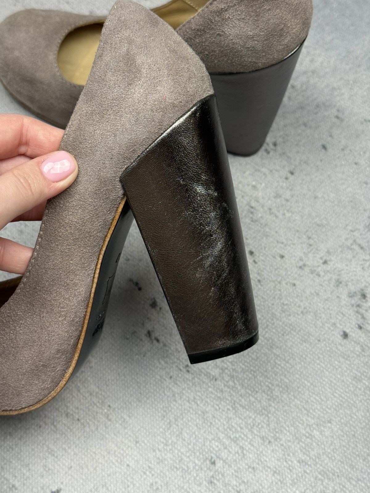 Acne Studios Vintage Acne Studios Taupe Suede Chunky Block Heel Pumps Lux Size US 7 / IT 37 - 9 Thumbnail