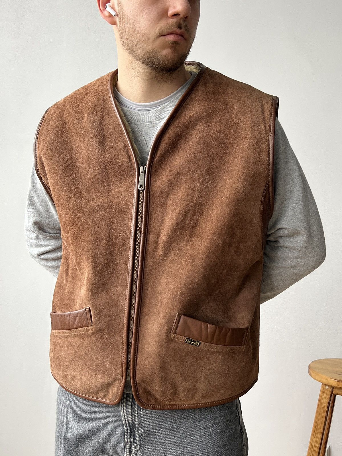 Diesel Rare Diesel LTD Leather Sheepskin Brown Vest Size XL-XXL Size US XL / EU 56 / 4 - 1 Thumbnail