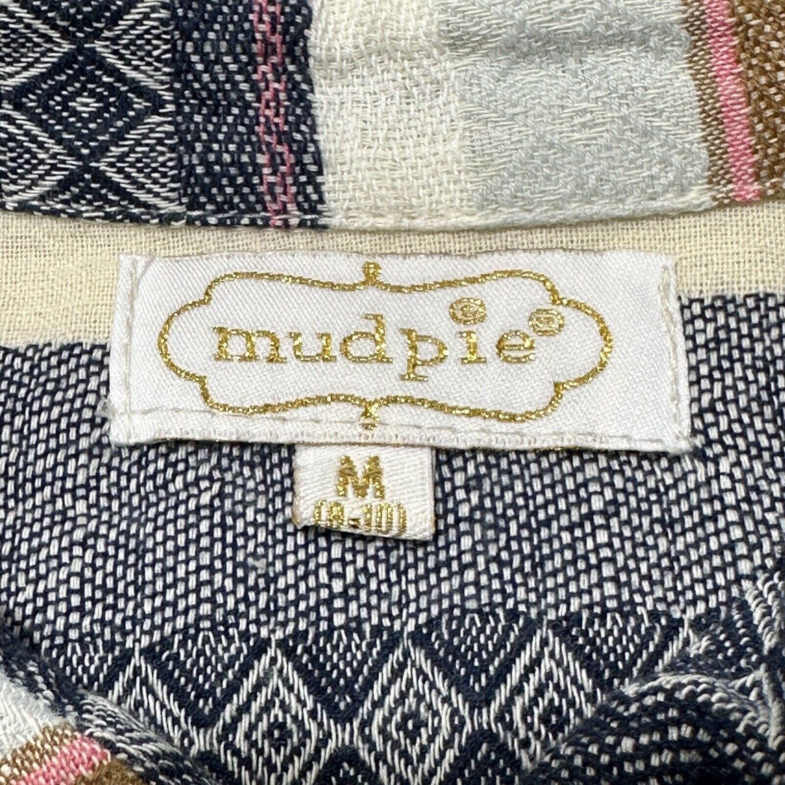 Other Mud Pie Medium A-Line Dress Cotton Textured Striped Collared Size M / US 6-8 / IT 42-44 - 3 Thumbnail