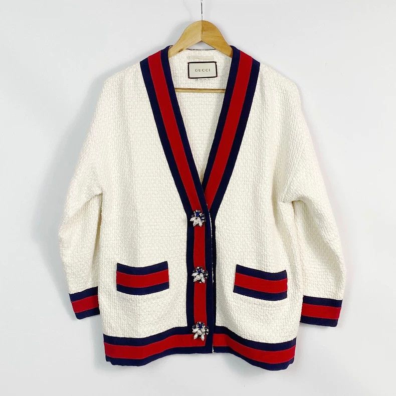 Gucci GucciDiamond buckle red and blue striped cardigan jacket 25 Size US XXS / EU 40 - 1 Thumbnail