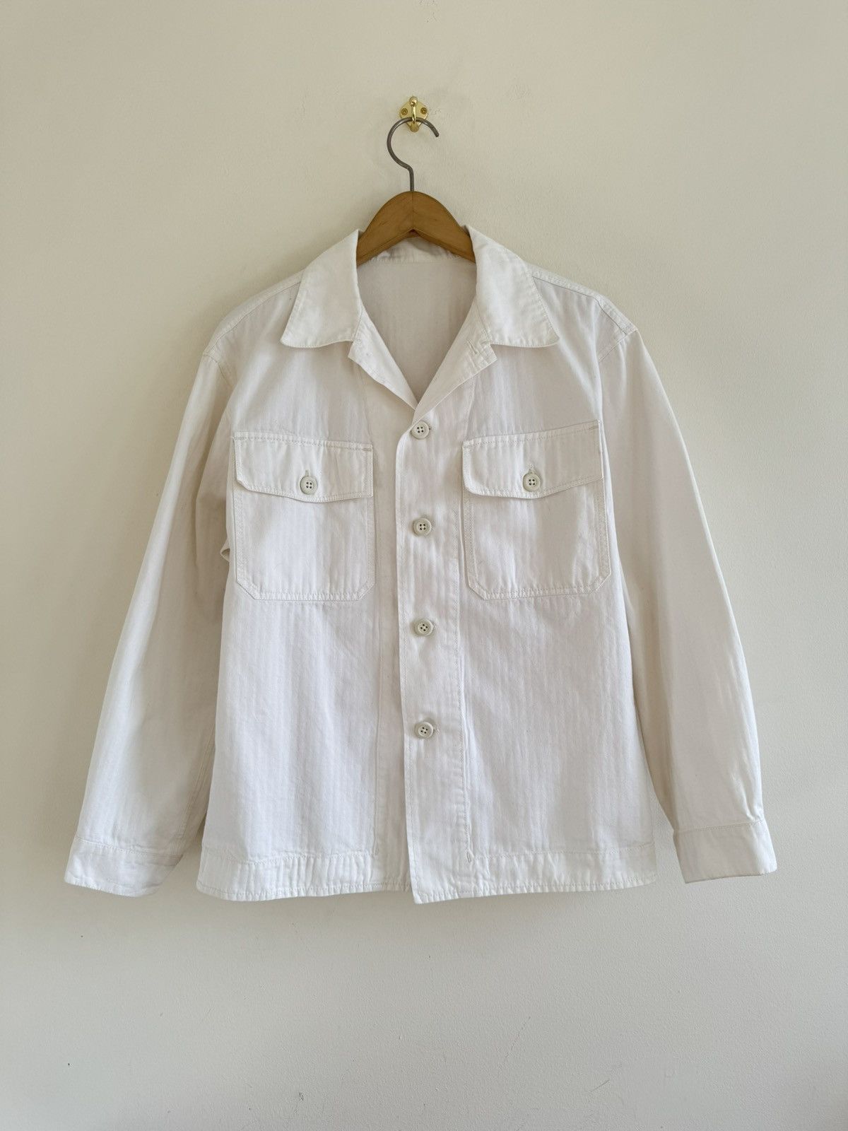 3MAN 3Man White Herringbone Button Chore Jacket Med/Large UK Size US M / EU 48-50 / 2 - 1 Thumbnail