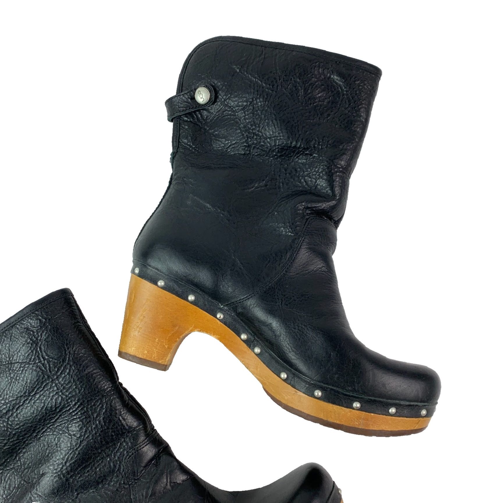 Ugg UGG Lynnae Black Studded Fold Over Clogs Boots Size 8 Women Leather Heel Block Studded Vintage No Size US 8 / IT 38 - 4 Thumbnail