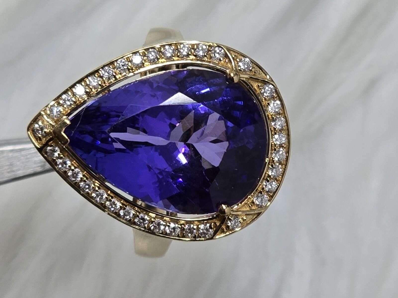 Other 18k Gold 11.36ct Vivid Pear Tanzanite Diamond Halo Ring Size ONE SIZE - 2 Thumbnail