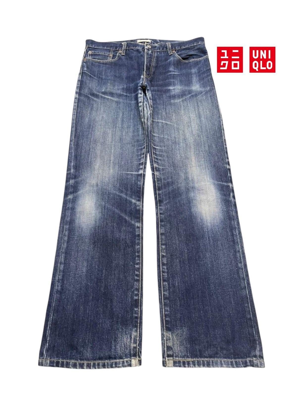 Uniqlo Vintage Y2K Japanese Uniqlo Blue Faded Wash Whisker Straight Size US 36 / EU 52 - 1 Thumbnail