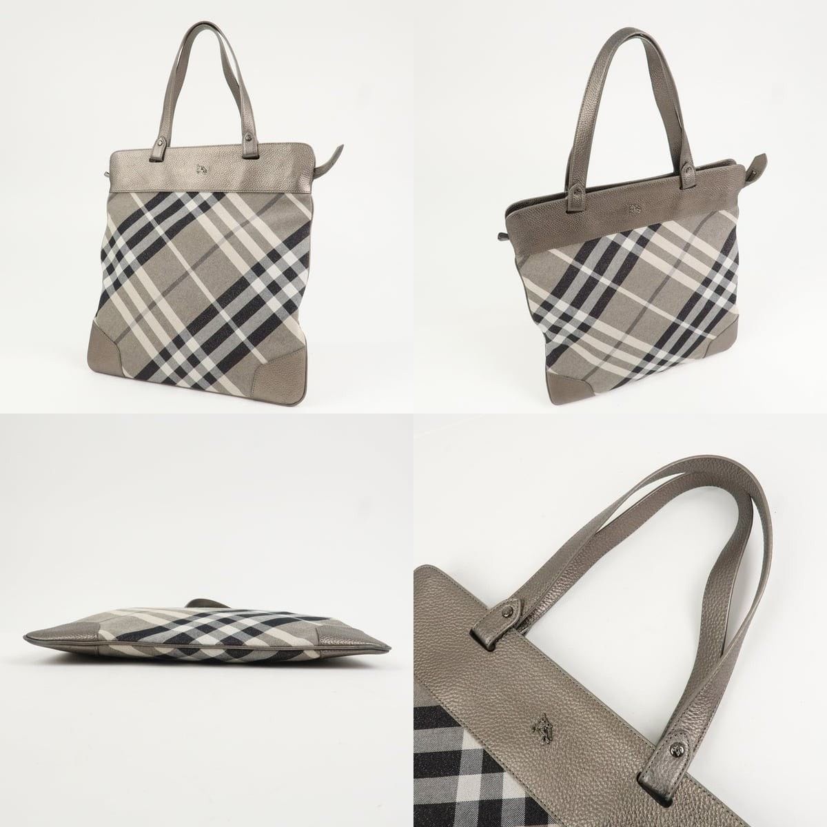 Burberry Burberry Nova Check Canvas & Leather Tote Gray Size ONE SIZE - 3 Thumbnail