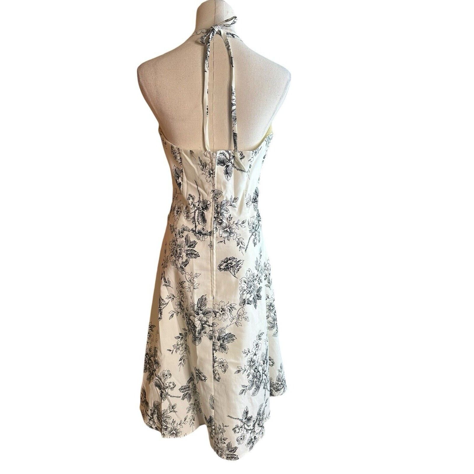 Other Y2K B Smart White Floral Halter Dress V Neck Full Skirt 7/8 Size M / US 6-8 / IT 42-44 - 5 Thumbnail