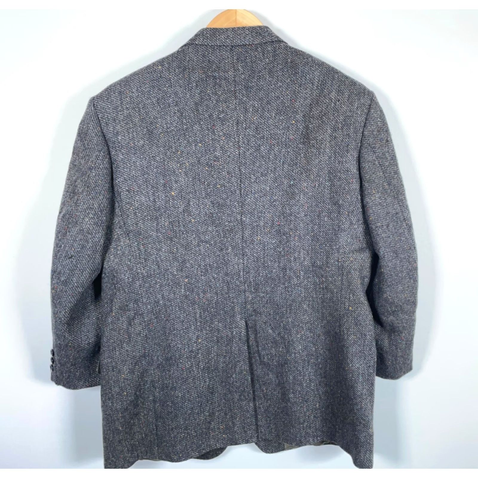 Vintage VINTAGE John Weitz Blazer Mens 48L Gray Tweed 2-Button Single-Breasted Notch Lapel Wool 80s Preppy Casual competition Size 48R - 2 Thumbnail