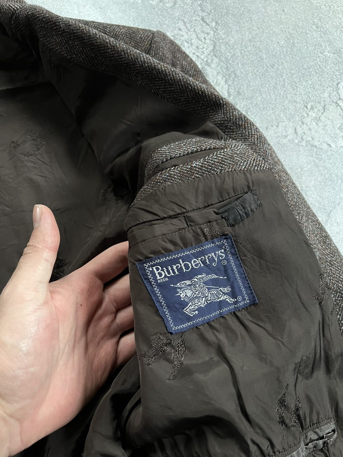 Burberry Burberrys Tweed Herringbone Wool Jacket Sport Coat Blazer 46 Size 46L - 9 Thumbnail