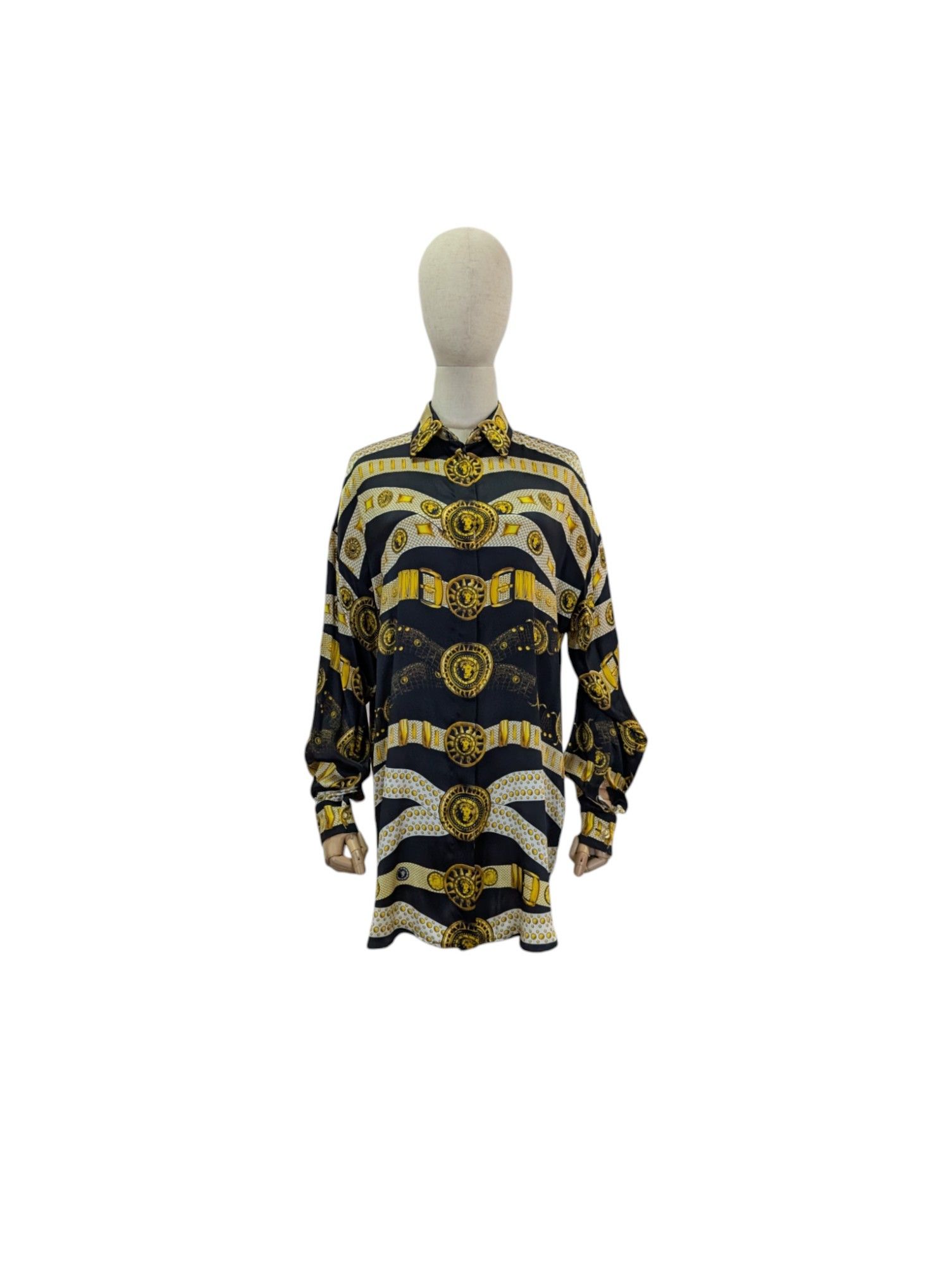 Versus Versace Black Signature Overall Print Silk Shirt Size S / US 4 / IT 40 - 1 Thumbnail