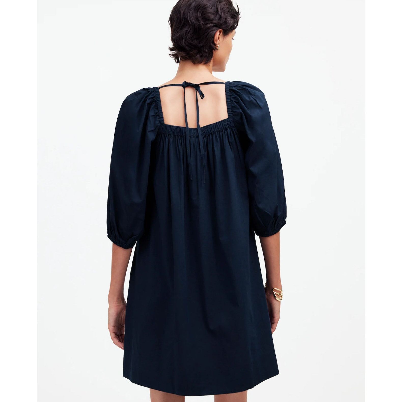 Madewell NWT Madewell Square-Neck Puff-Sleeve Mini Dress Navy Size 14 Size XL / US 12-14 / IT 48-50 - 3 Thumbnail