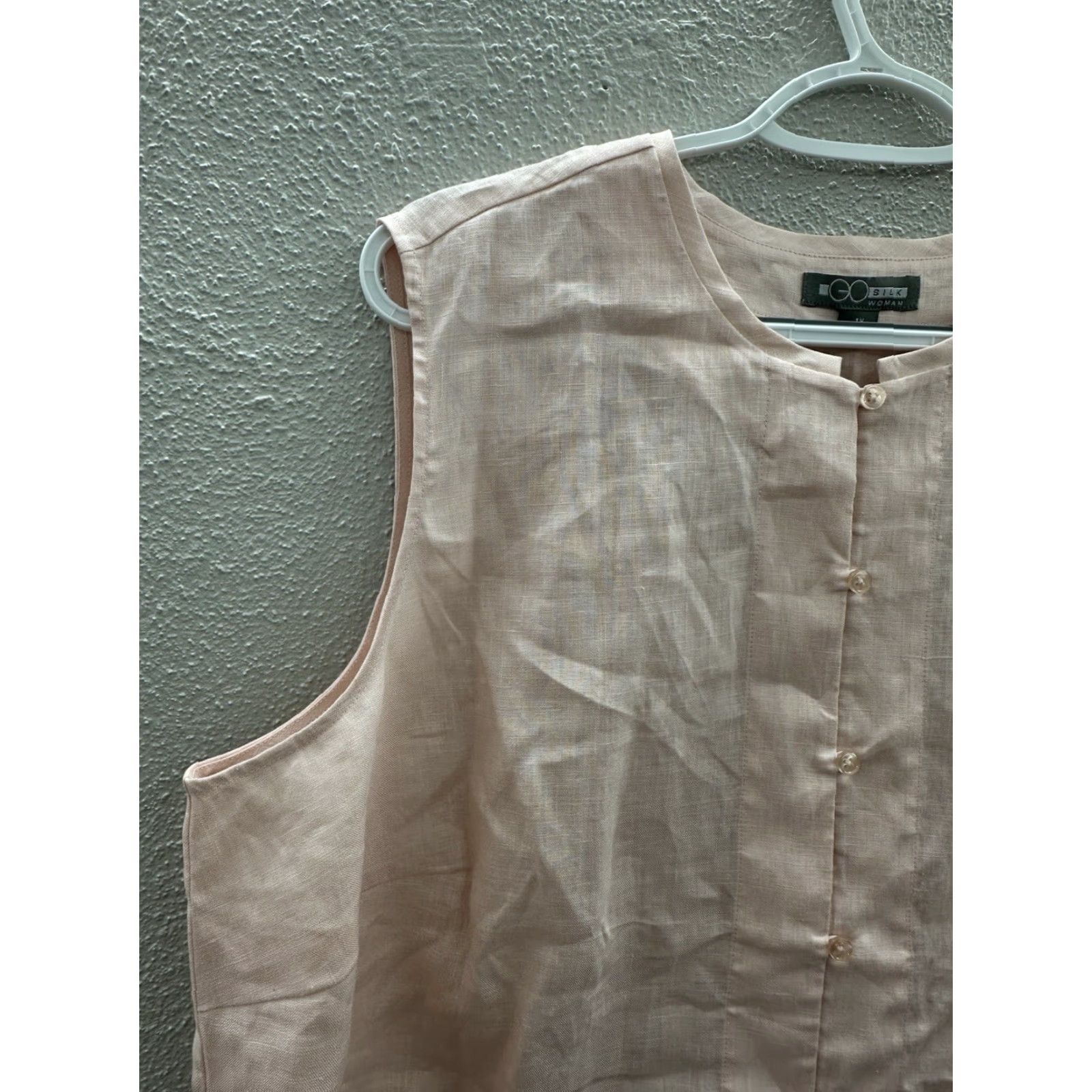 Pinko Go Silk Tank Top Womens Button-Up Linen 1X Pink NWTs Light Weight Sleeveless? Long Sleeve Size XL / US 12-14 / IT 48-50 - 2 Thumbnail