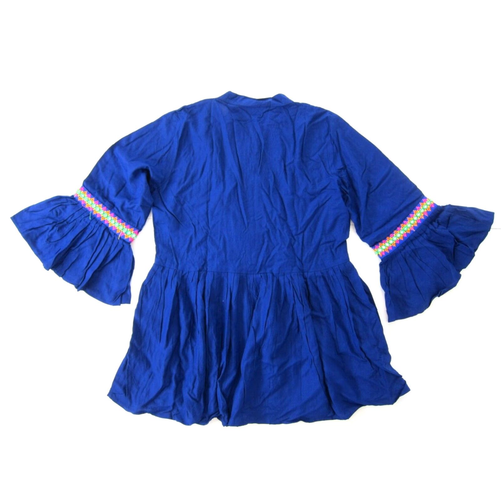 Vintage VINTAGE Ethnic Rayon Blue Embroidered Flare Sleeve Tunic Peasant Blouse L Womens Shirt Size L / US 10 / IT 46 - 2 Thumbnail