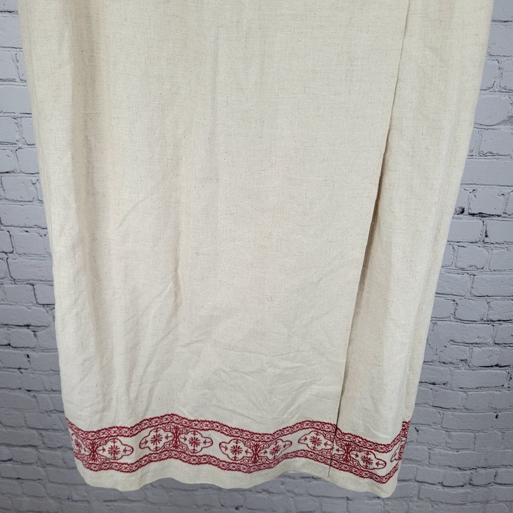 Vintage Susan Gail Beige Linen Blend Buttoned Wrap Skirt 12 Womens Long Red Bohemian Size 34" / US 12 / IT 48 - 6 Thumbnail