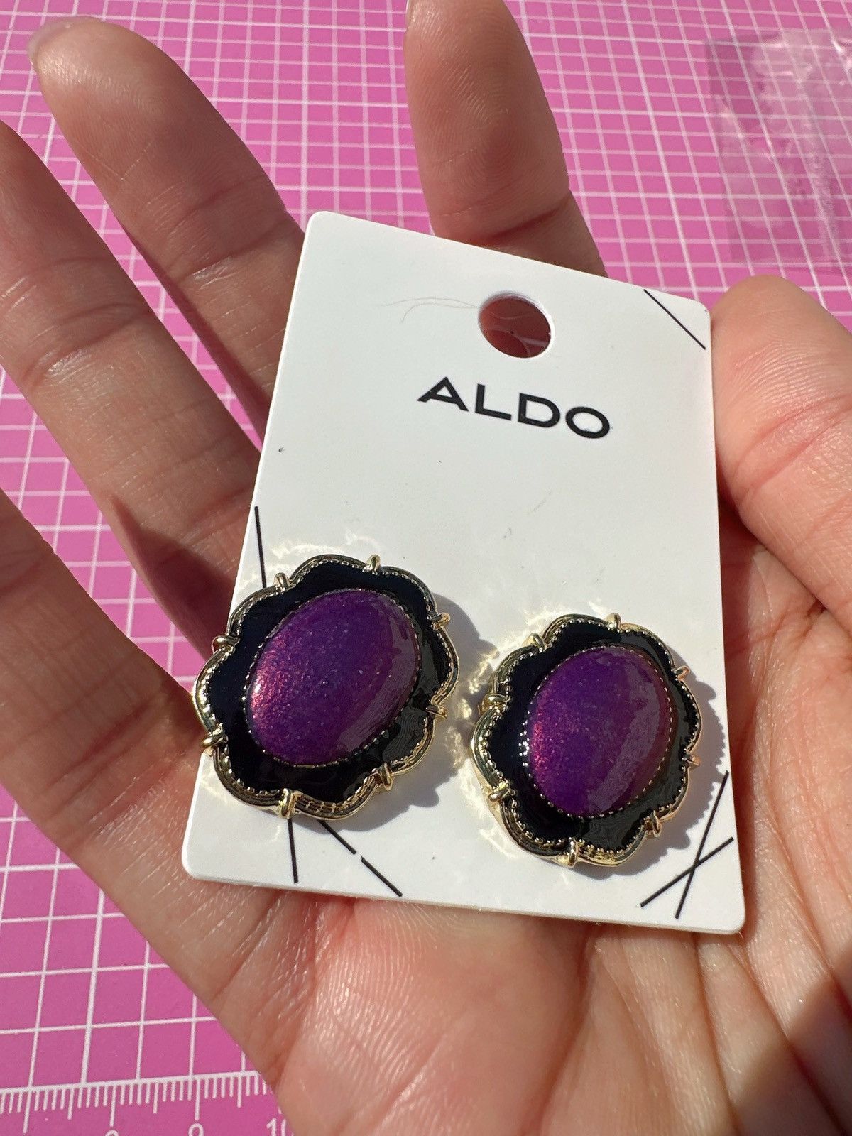 Designer ALDO reflective Purple Earrings gold tone studs Size ONE SIZE - 3 Thumbnail
