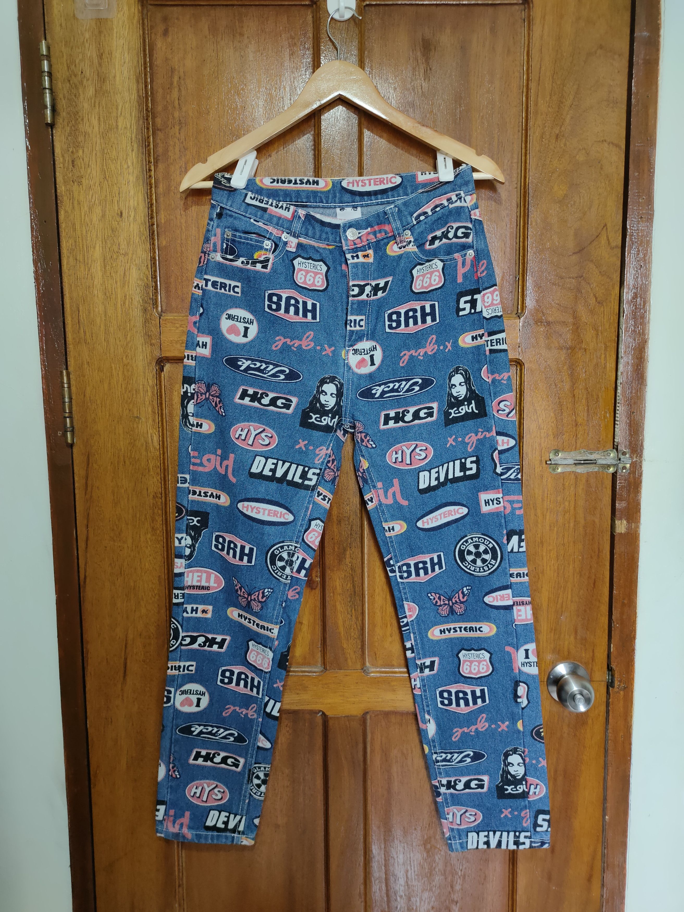 image of X-Girl X Hysteric Glamour - Printed Jeans in Denim, Women's (Size 26)