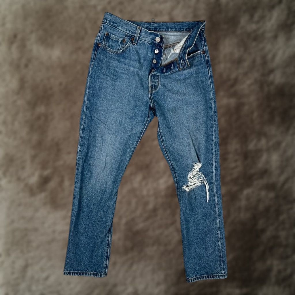 Levi's Levi's 501 Jeans Women 29x28 Blue Premium Distressed High Rise Denim Size 29" - 1 Thumbnail