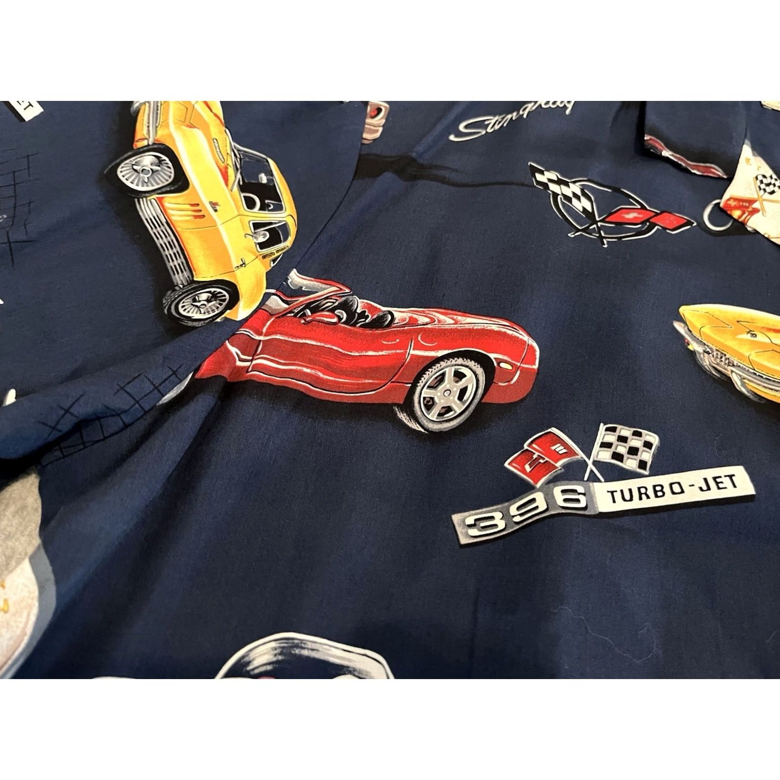 Paradise Found Paradise Found Button-Up Rayon Shirt Mens XL Blue 60s 70s 80s Cars Corvette Stingray GD by Paradise Found Size US XL / EU 56 / 4 - 2 Thumbnail