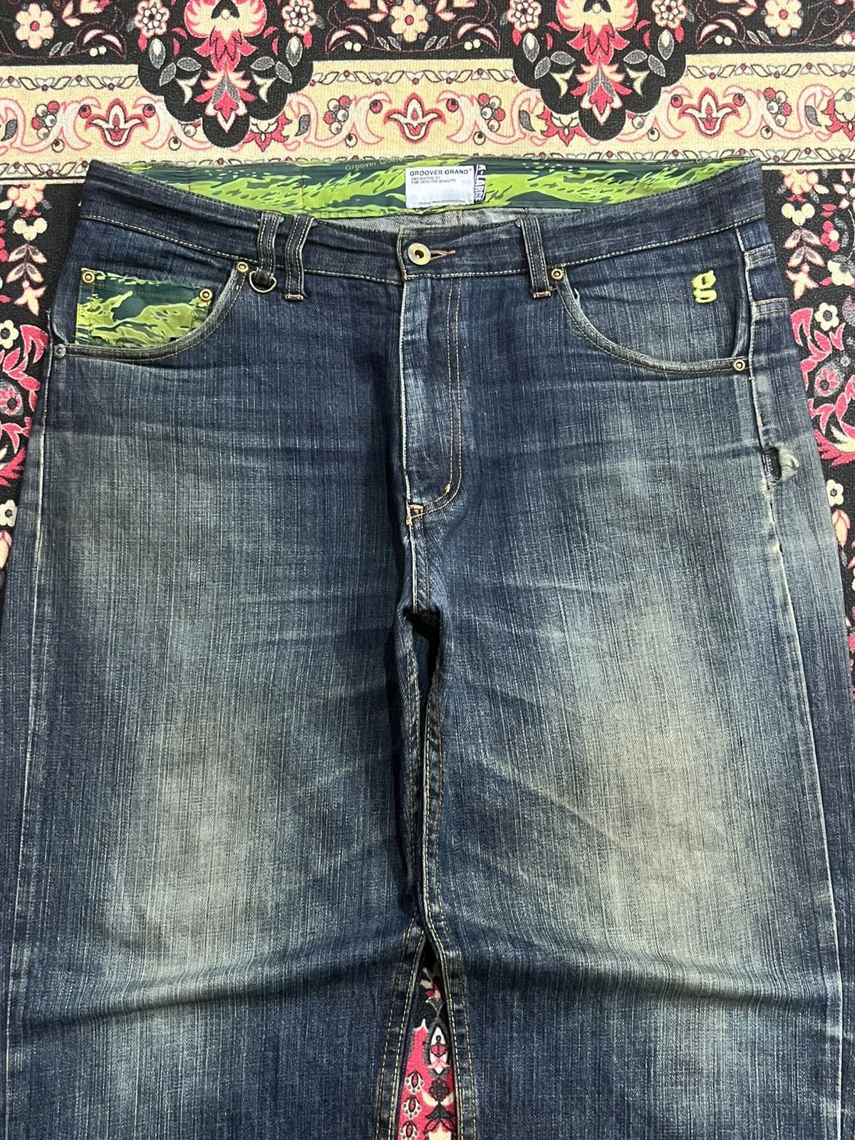 Xlarge Vintage X Large Groover Grand Green Camo Blue Washed Jeans Size US 36 / EU 52 - 4 Thumbnail