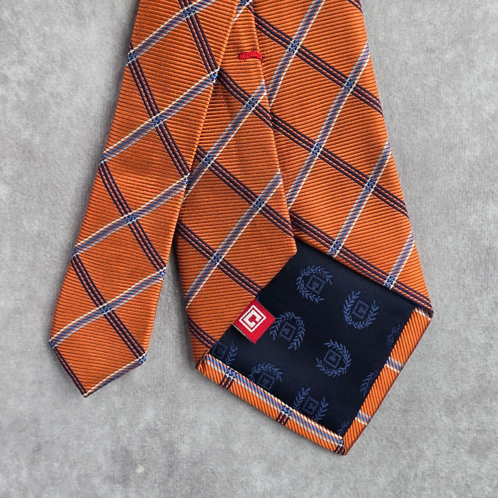 Chaps Chaps Orange Blue Plaid Tartan Stripe 100% Silk Neck Tie Size 32 - 6 Thumbnail