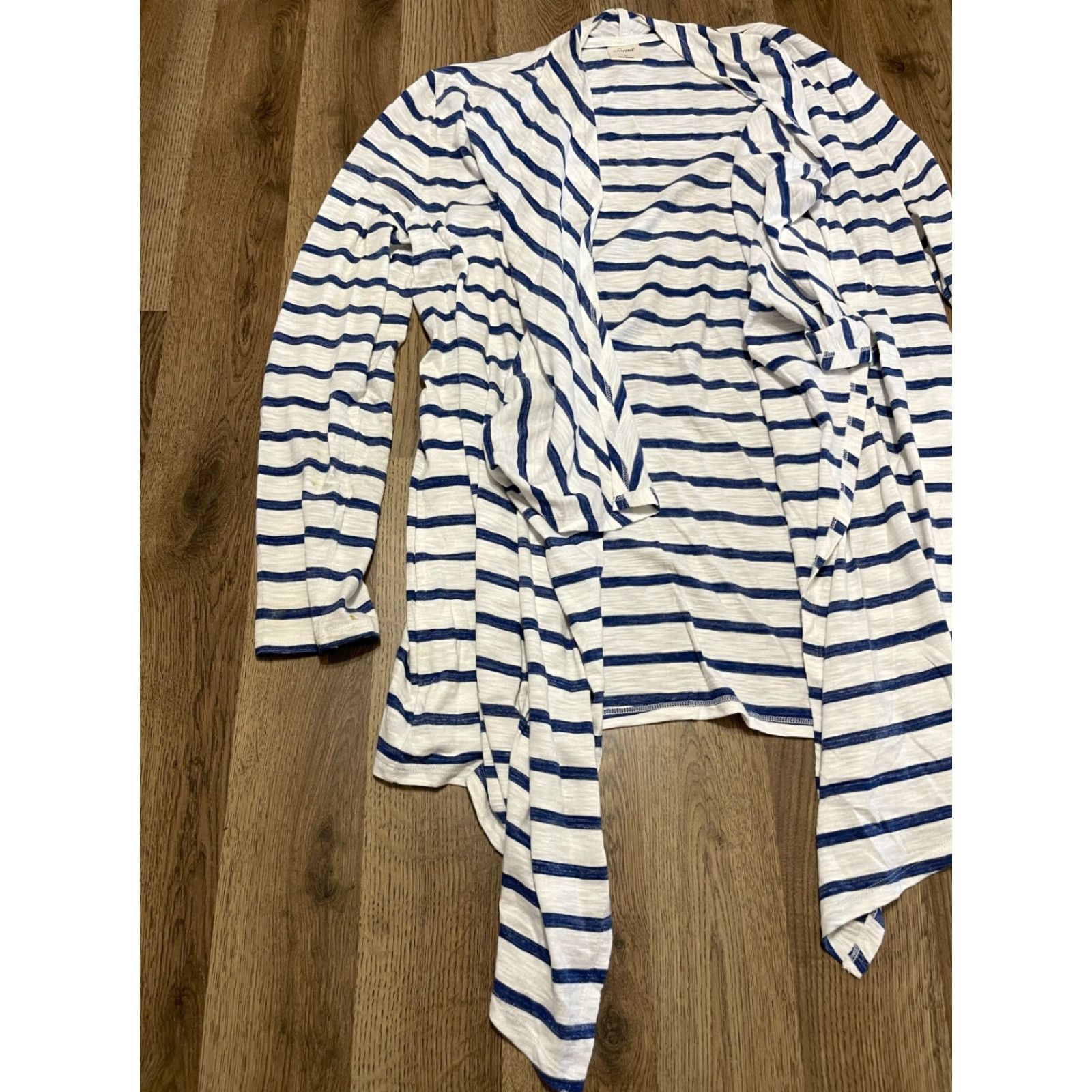Vintage Soma Sweater Cardigan, Women's L, White Blue Striped Open, Regular Fit, Casual, 3-Season Womens Size L / US 10 / IT 46 - 3 Thumbnail