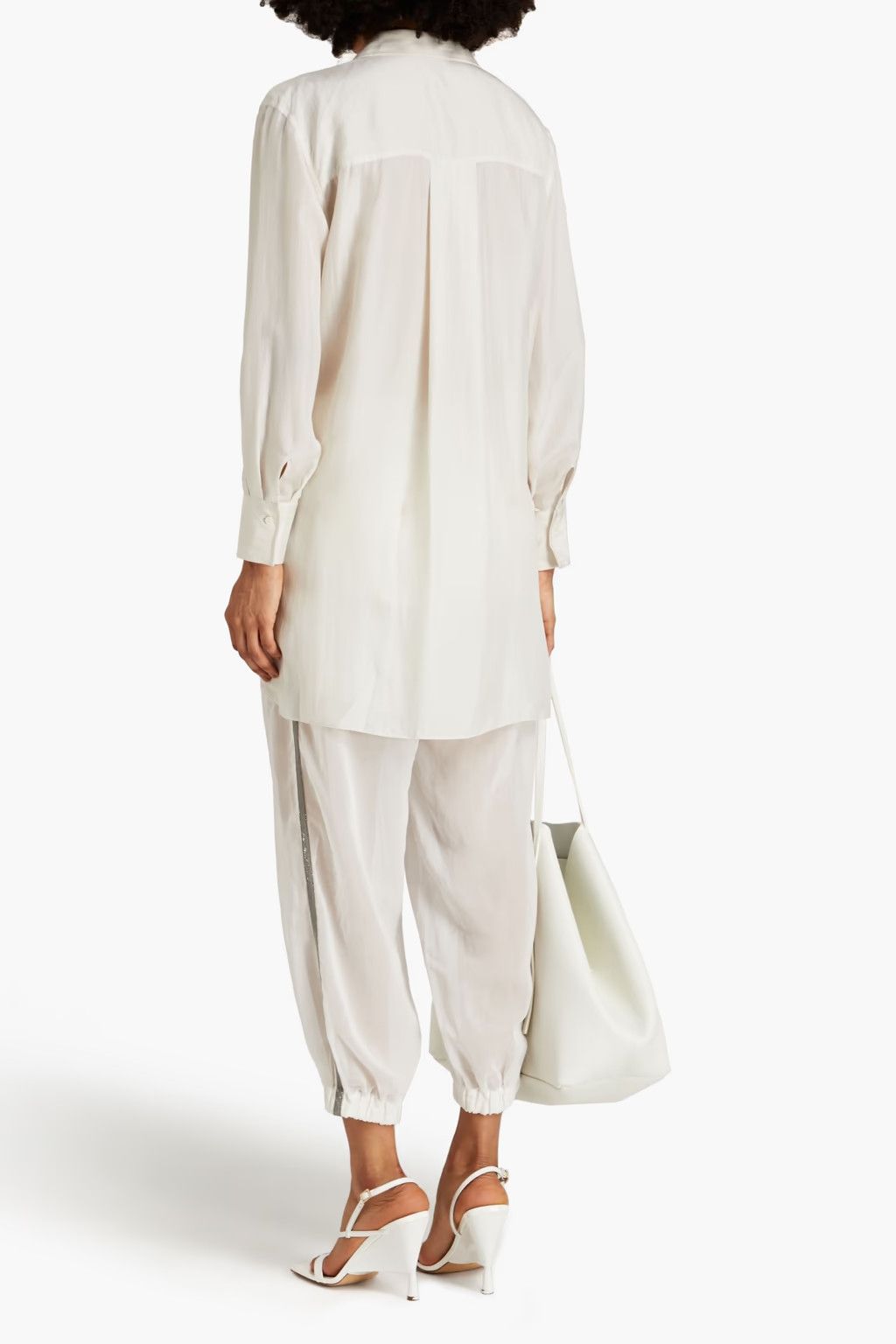Brunello Cucinelli o1y0725 Silk Shirt in Ivory Size XS / US 0-2 / IT 36-38 - 3 Thumbnail