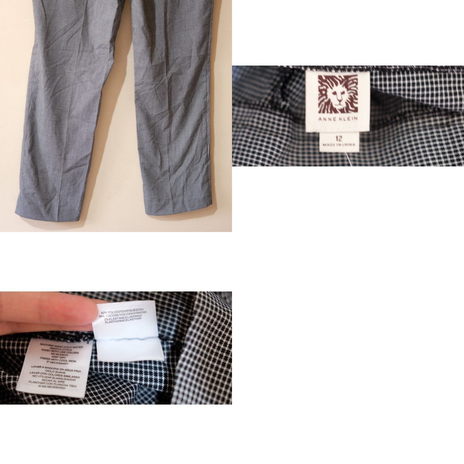 Anne Klein ANNE KLEIN Black White Plaid Dress Pants Straight Leg Size 12 Womens Trousers Pants, 28" Inseam, 35" Waist, High Rise, Flat Front, Gold Zip Pockets Size 34" / US 12 / IT 48 - 8 Thumbnail