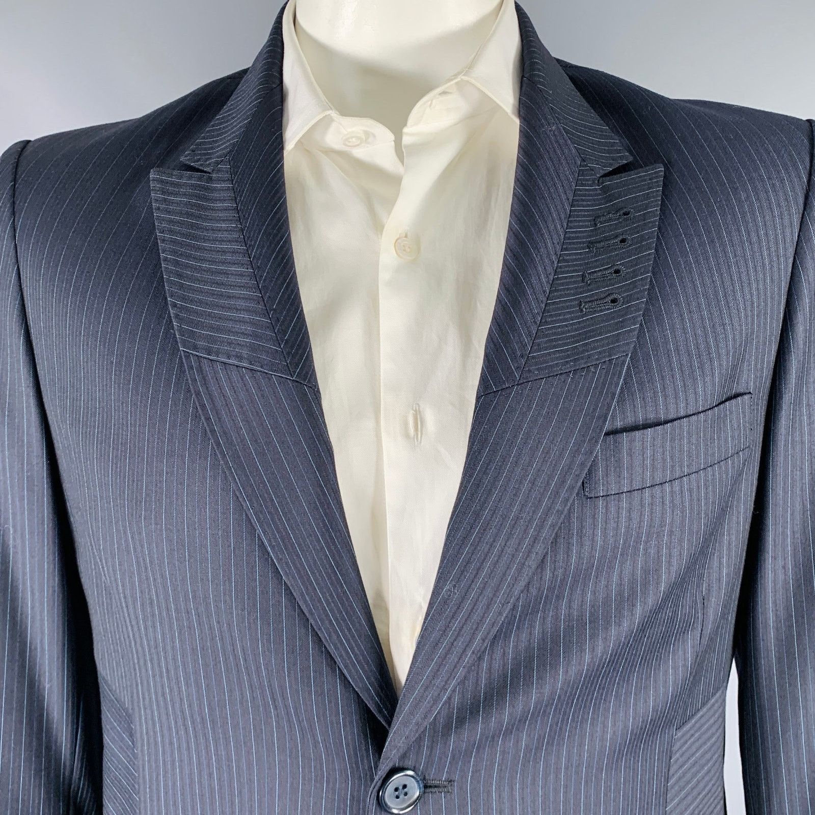 Other AUGUST Size 42 Navy Blue Stripe Single Breasted Sport Coat Size 42R - 2 Thumbnail