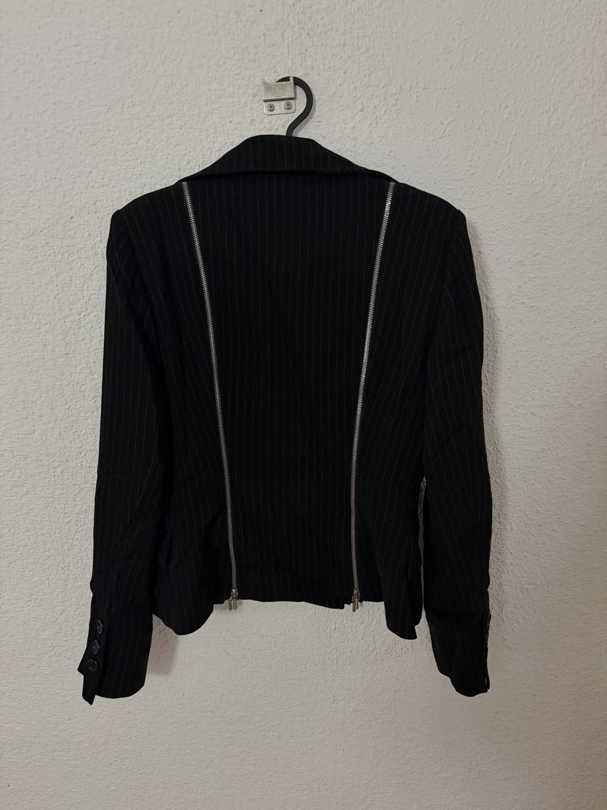 Other Vintage 90s Sophie Sitbon Paris Wool Pinstripe Zip Blazer Size M / US 6-8 / IT 42-44 - 17 Thumbnail