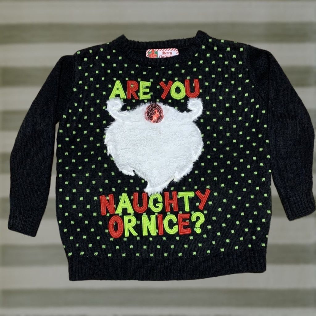 Vintage Ugly Christmas Sweater Are You Naughty or Nice Sequin Furry Women Size S Black Size S / US 4 / IT 40 - 1 Thumbnail