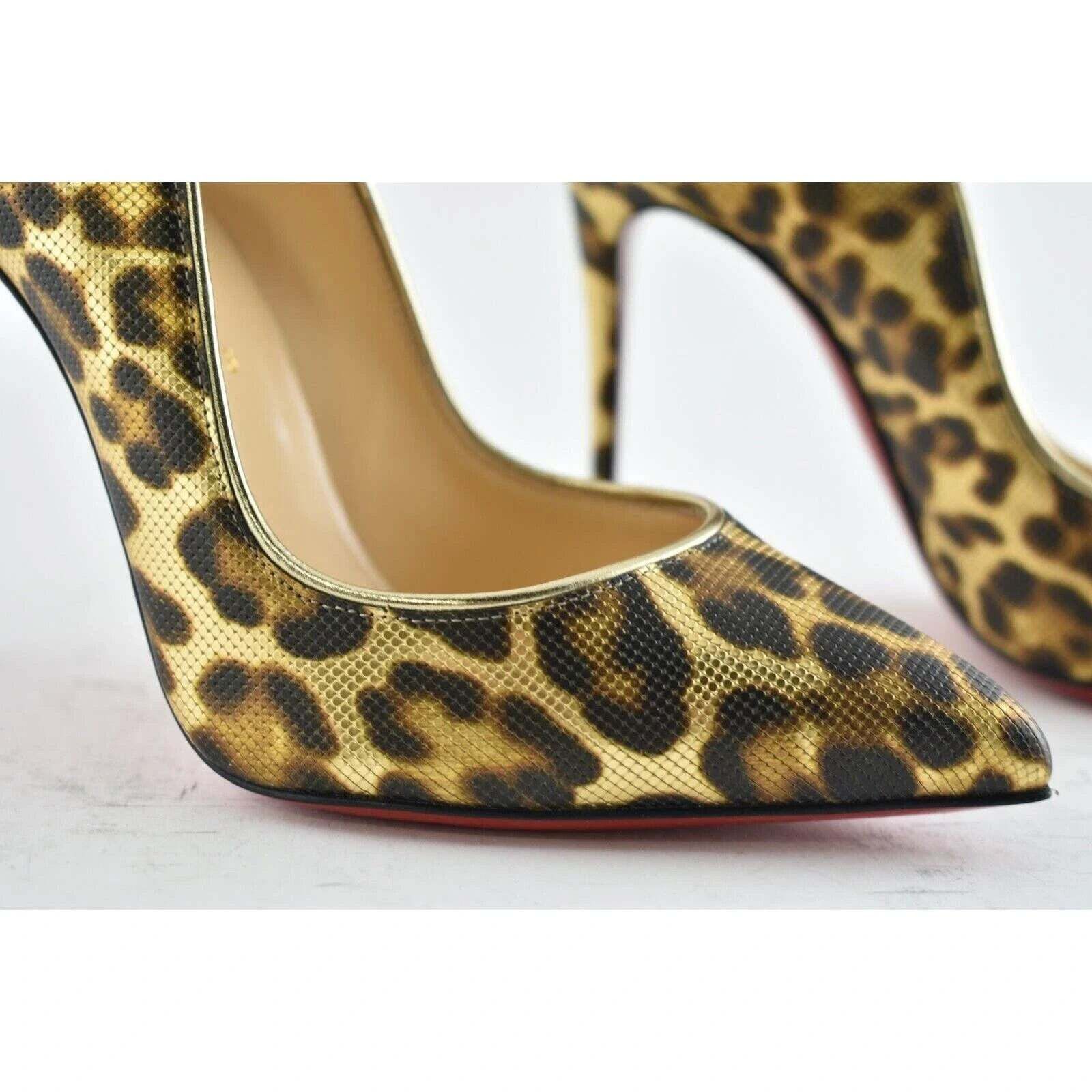 Christian Louboutin Hot Chick 100 Black Brown Gold Leopard Coins Heel Pump 37.5 Size US 7.5 / IT 37.5 - 5 Thumbnail