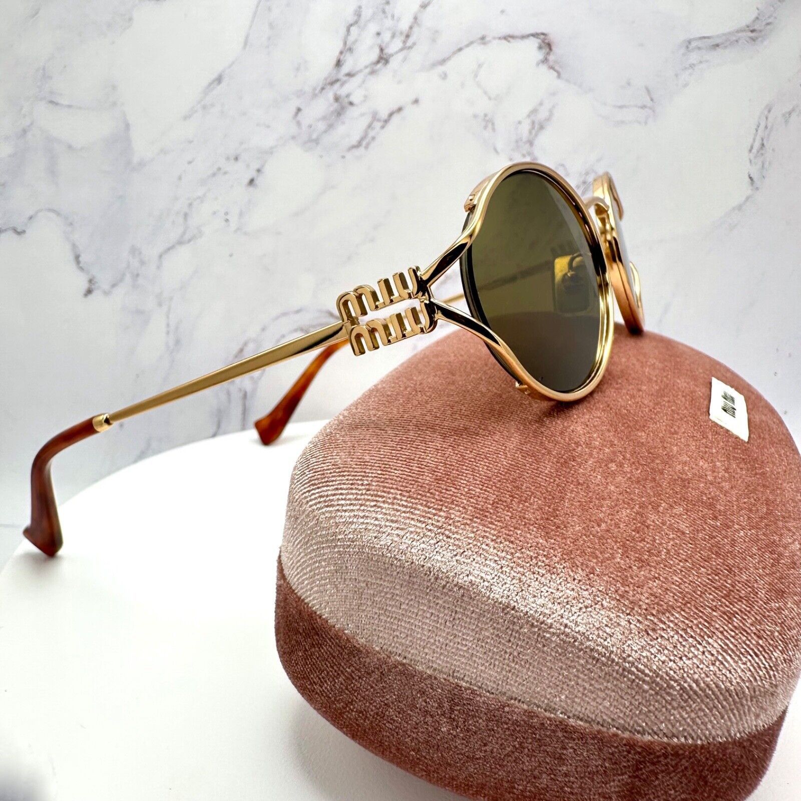 Miu Miu New MIU MIU Sunglasses Gold Oval Skinny Metal Frame Italy Size ONE SIZE - 16 Thumbnail