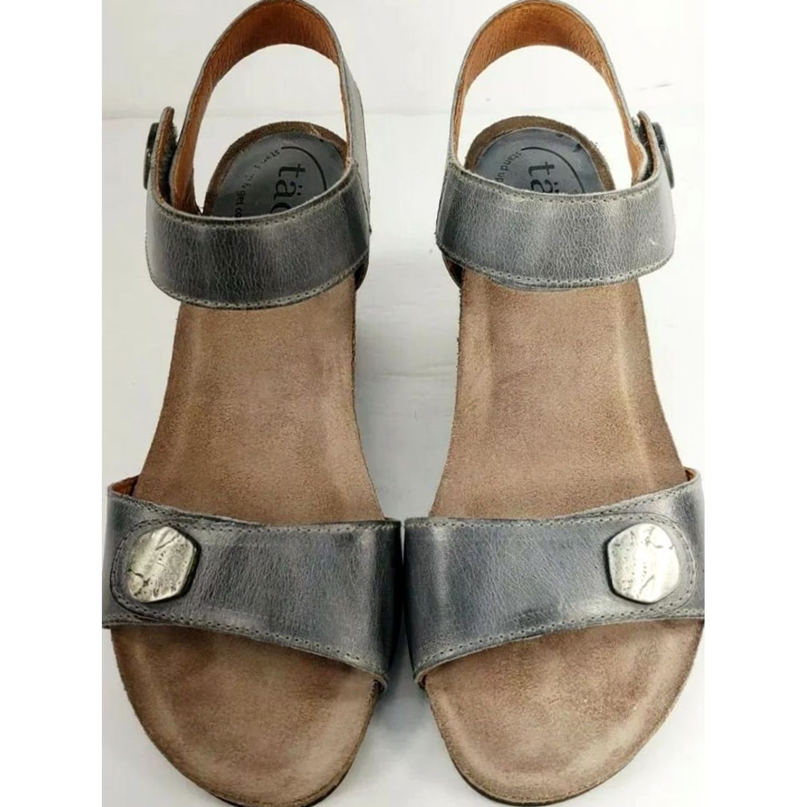 Taos Taos Envy Womens Heel Sandals Gray Open Toe Slingbacks 5-5.5 M EU 36 Block Heel Leather Corkbed Insole Casual Sandals Size US 5.5 / IT 35.5 - 3 Thumbnail