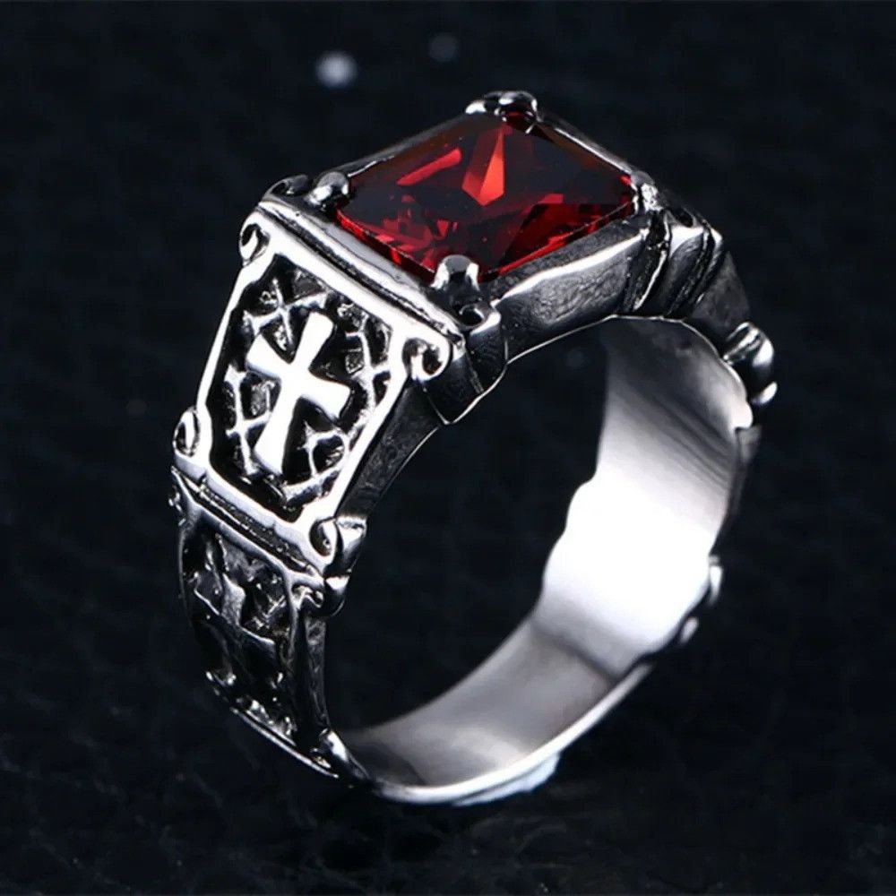 Jewelry × Vintage Red Zirconia Cross Pattern Ring Size ONE SIZE - 3 Thumbnail