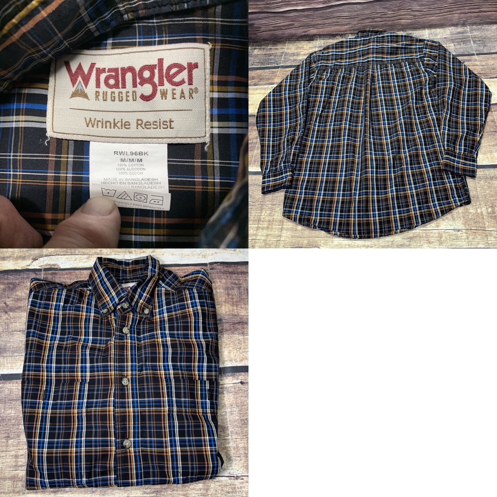 Wrangler Wrangler Mens Button Down Western Shirt Blue Black Plaid Size Medium Long Sleeve Size US M / EU 48-50 / 2 - 8 Thumbnail