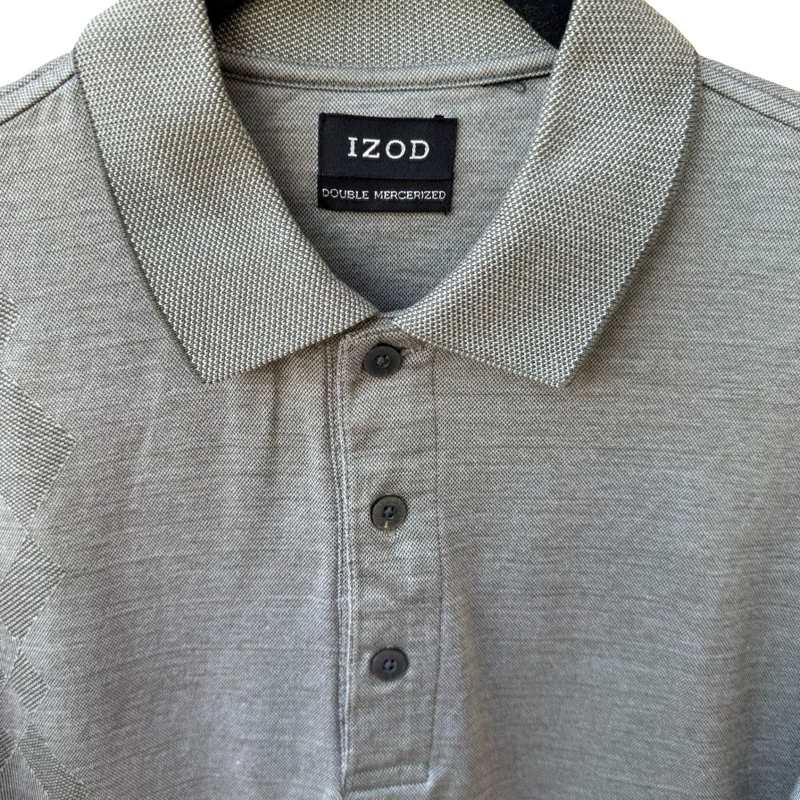 Izod IZOD Mens Double Mercerized Gray Polo Shirt Argyle Diamond P Size US M / EU 48-50 / 2 - 7 Thumbnail