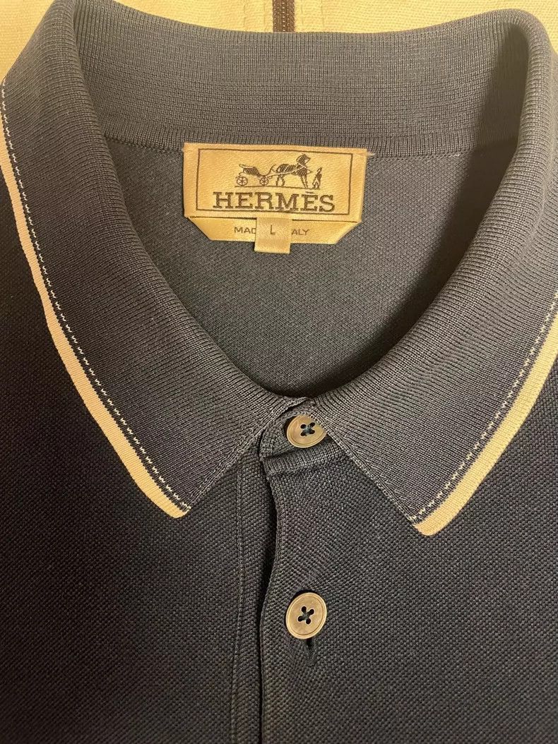 Hermes Hermes Short Sleeve Polo Shirt in Navy-2506 Size US L / EU 52-54 / 3 - 4 Thumbnail