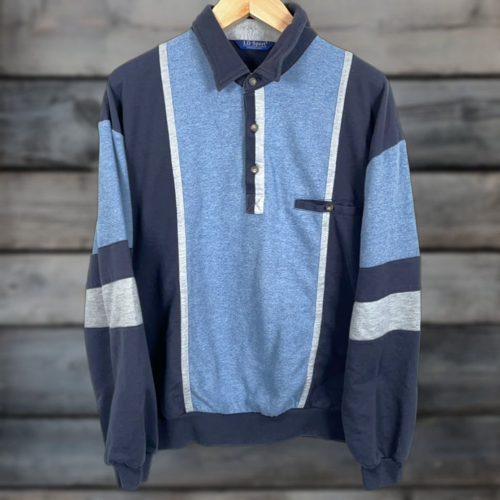 Vintage VINTAGE LD Sport International Polo Shirt Mens 2XL XL Striped Long Sleeve Beige Blue 90s 80s Dad Retro Heavyweight Casual Shirt Size US XL / EU 56 / 4 - 1 Thumbnail