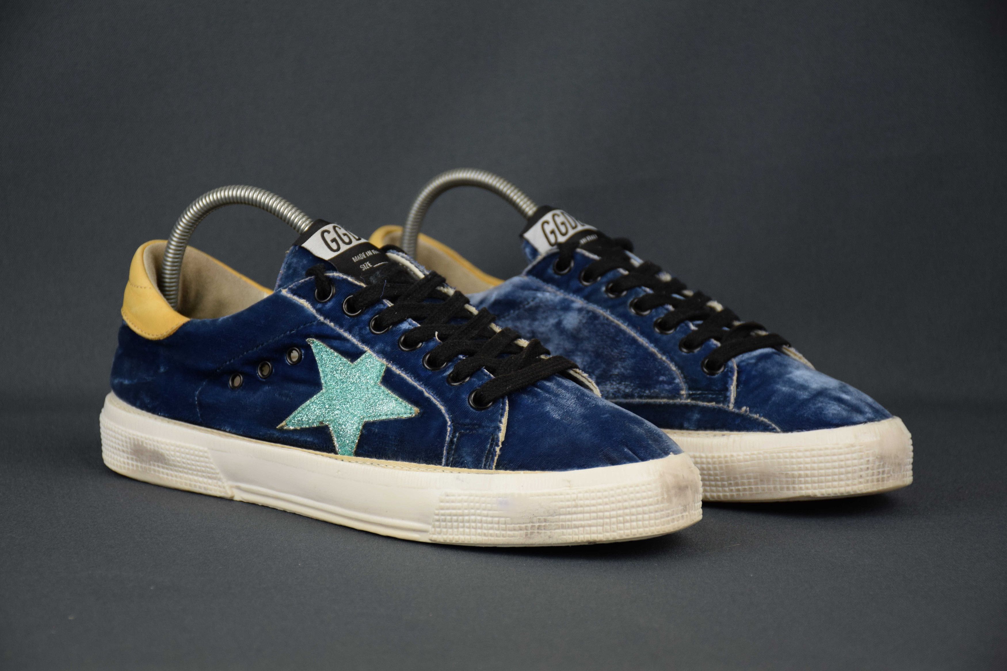 Designer × Golden Goose GOLDEN GOOSE GGDB MAY Blue Velvet Sneakers US 8 UK 6 EU 39 Size US 8 / IT 38 - 1 Thumbnail