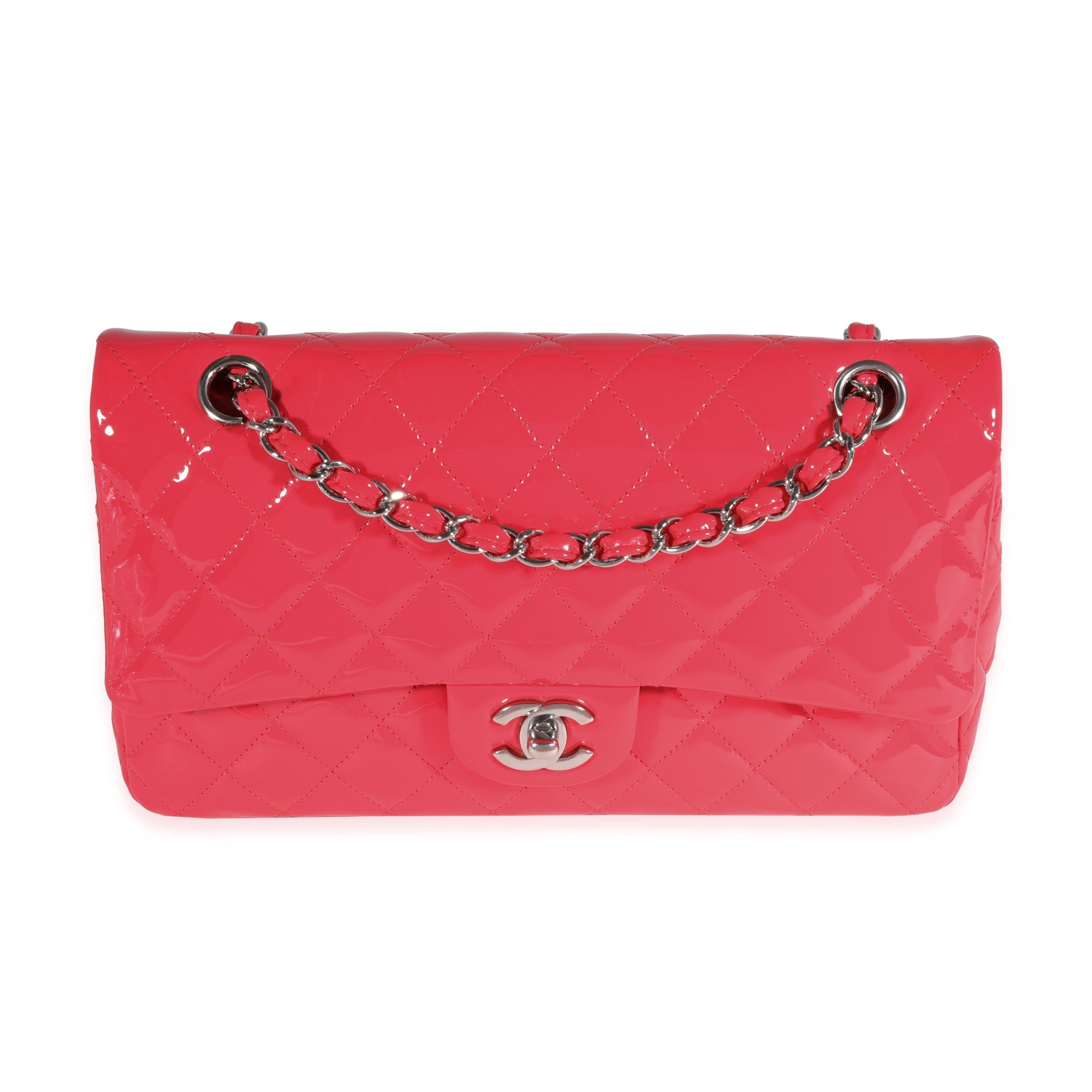 Chanel Candy Pink Quilted Patent Leather Medium Classic Double Flap Bag