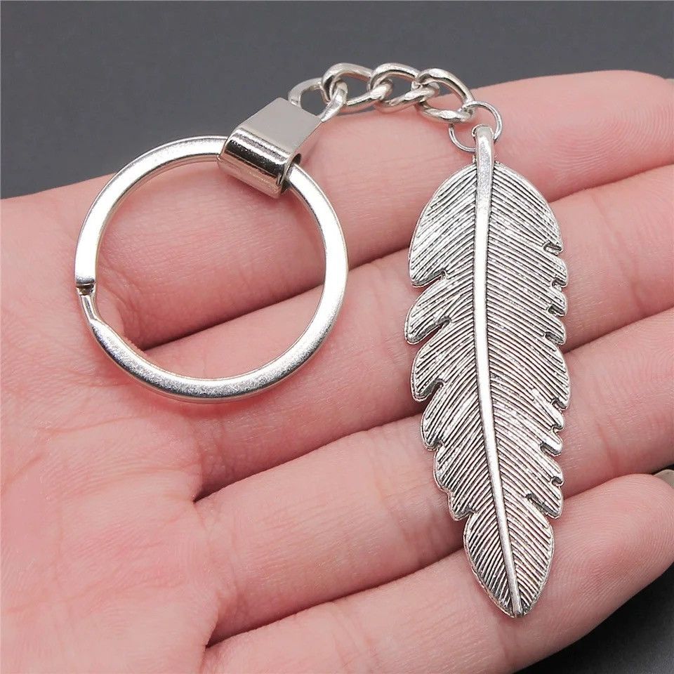 Vintage Retro Silver Feather Pendant Keychain Size ONE SIZE - 1 Thumbnail
