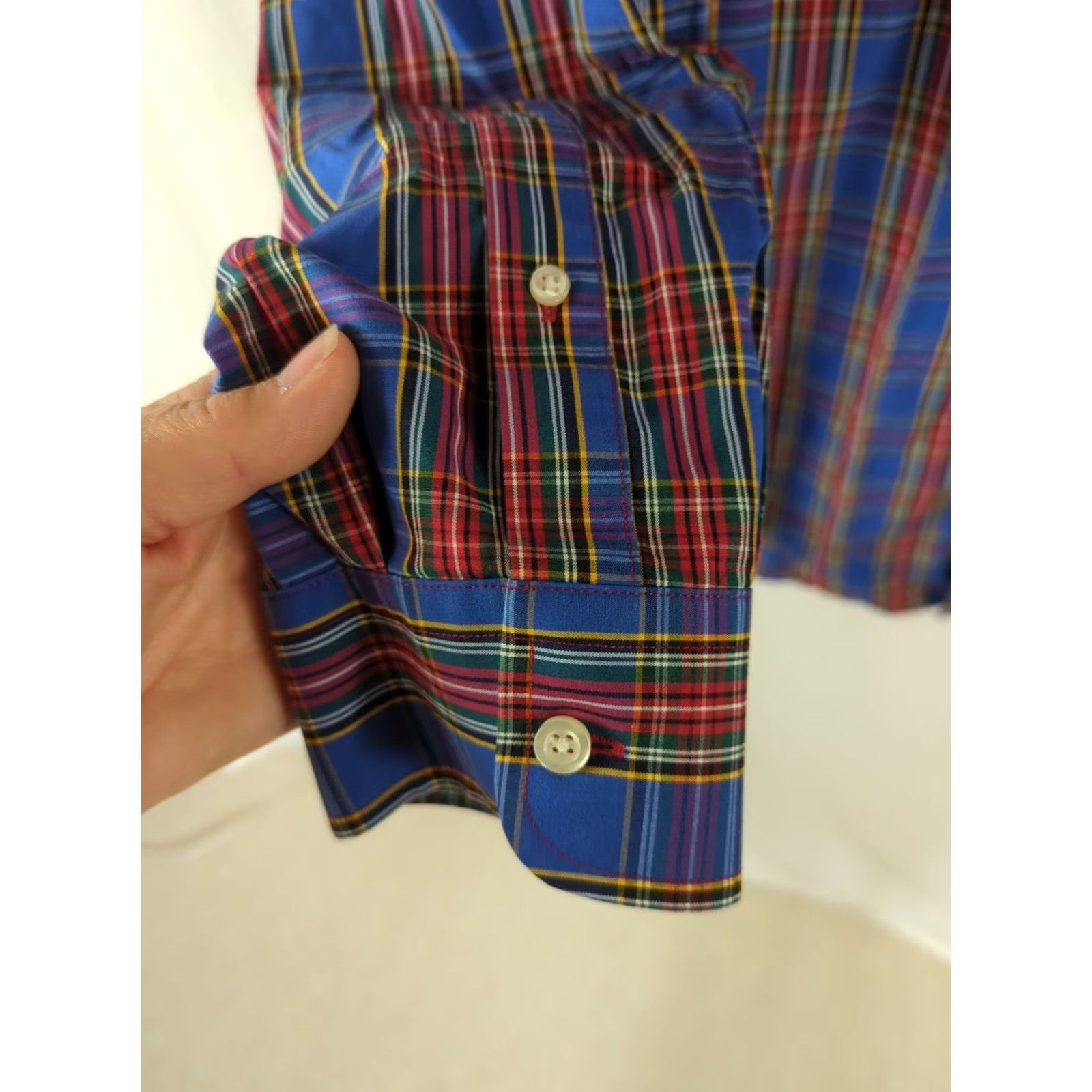 Lands' End VINTAGE Lands' End Mens Long Sleeve Button-Down Shirt, Big & Tall, 17-34, Blue Plaid, Cotton Blend Size US XL / EU 56 / 4 - 5 Thumbnail