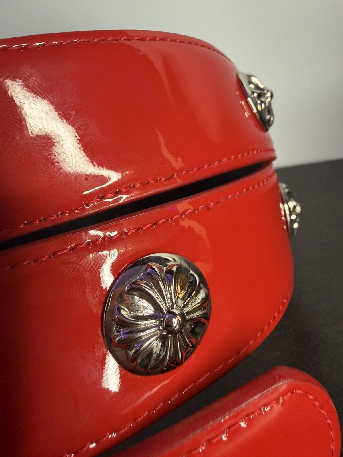 Chrome Hearts Chrome Hearts Patent Red Studded Gunslinger Belt Size 36 - 4 Thumbnail